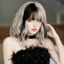 フルウィッグ グレー 黒 ブラック メッシュ パーマ ショート レディース ハロウィン ふんわり前髪 切りっぱなし 前髪あり 原宿風 かつら ぱっつん前髪 コスプレ 可愛い コスチューム 仮装 文化祭 イベント 学園祭 文化祭 学芸会 舞台 演劇 変装 小道具
