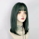 ウィッグ フルウィッグ グリーン 緑 セミロング ストレート レディース ハロウィン ふんわり前髪あり ナチュラル 原宿風 元気 ウィッグ かつら コスプレ 可...