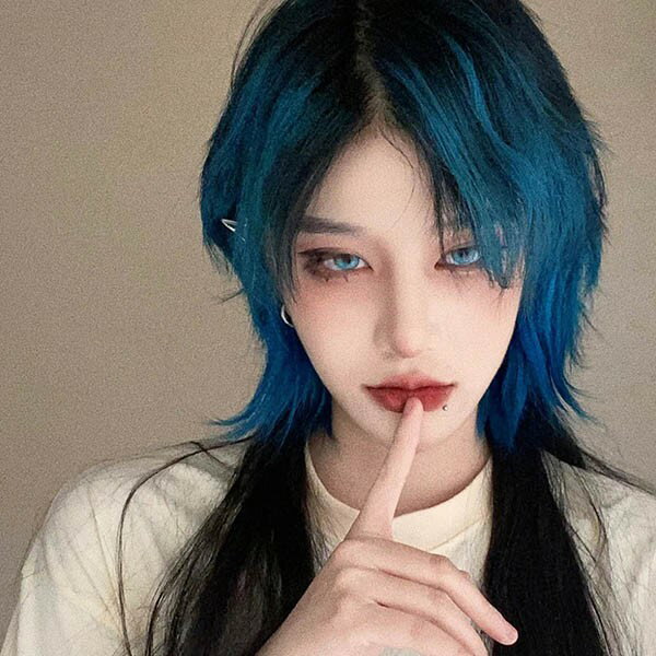 ウィッグ フルウィッグ ブルー ブラック 黒 クラゲヘア ロング 姫カット レディース ハロウィン 前髪なし ナチュラル 原宿風 かつら コスプレ かっこいい 仮装 大人用 普段使い イベント 発表会 文化祭 学園祭 学芸会 舞台 演劇 変装 小道具 dp149x1