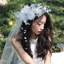 花嫁 結婚式 髪飾り ウエディングベール ヘッドドレス 花 ブライダル チュール リボン 韓国風 カチューシャ パーティー 二次会 披露宴 前撮り 後撮り 演奏会 謝恩会 演出 お呼ばれ 舞台 成人式 写真用 撮影用 ヘアアクセサリー 白 かわいい シンプル エレガント 森ガール