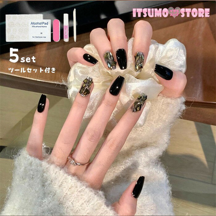 楽天市場】ネイルチップ ロングブラックの通販