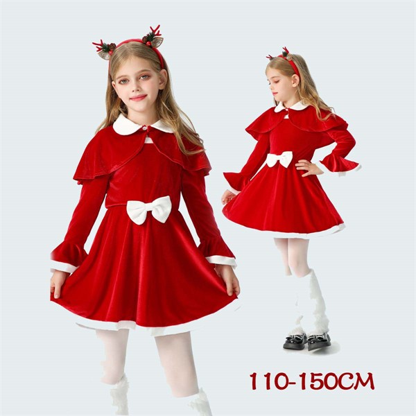 子供服 キッズ キッズコスプレ サンタクロース クリスマス衣装 サンタガール サンタさん サンタ服 女の子 かわいい リボン ジュニア クリスマス コスプレ ワンピース aa070z7z7m5