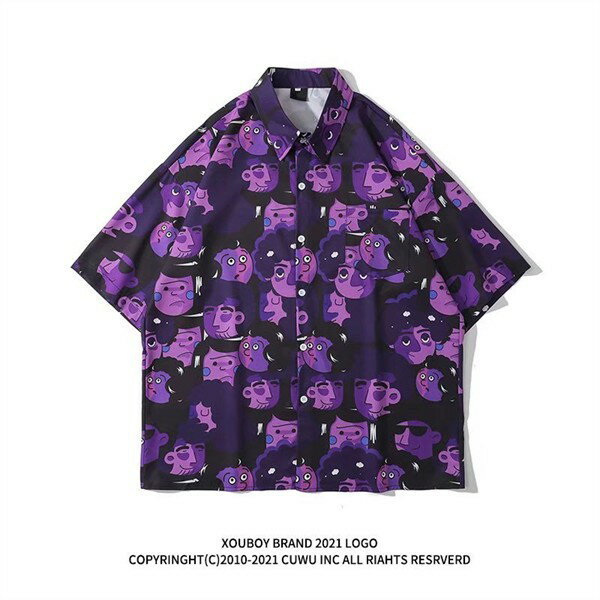 アロハシャツ 男女兼用 シャツ レディース メンズ 開襟シャツ 夏物 ハワイアン アロハシャツ半袖 大きいサイズ ゆったり 体型カバー ヴィンテージ風 シンプルデザイン 半袖 オープンカラー カジュアル ストリートリゾート レトロ パープル/ブラウン M L 2L 3L