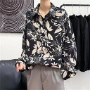 アロハシャツ シャツ メンズ 花柄 開襟シャツ 夏物 秋物 ハワイアン 長袖 ゆったり 体型カバー 大きいサイズ ヴィンテージ風 シンプルデザイン オープンカラー カジュアル ストリートリゾート 旅行 海 ビーチ レトロ 沖縄 ブラック M L XL 2XL