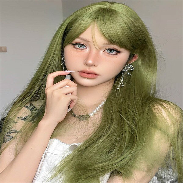 楽天イツモストア -itsumostore-ウィッグ グリーン系 自然 通気 ウィッグ 前髪 ロング wig ミディアム 自然 ストレートカツラ フルウィッグ セミロング レイヤー レディース かつら 女性 ネット付き レディース コスチューム コスプレ 耐熱