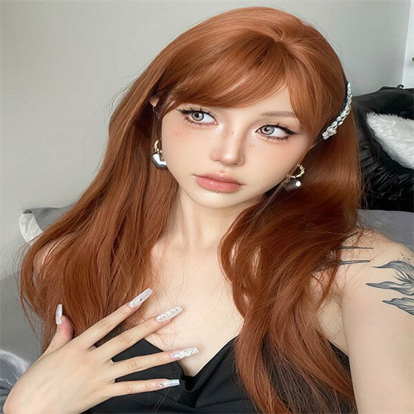 楽天イツモストア -itsumostore-ウィッグ オレンジ系 自然 通気 ウィッグ 前髪 ロング wig ミディアム 自然 ストレートカツラ フルウィッグ セミロング レイヤー レディース かつら 女性 ネット付き レディース コスチューム コスプレ 耐熱