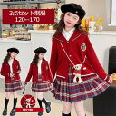 卒業式 スーツ 女の子 小学生 入学式 スーツ キッズスーツ 女児スーツ(カーディガン スカート シャツ)レッド カーディガン フォーマルスーツ かわいい 七五...