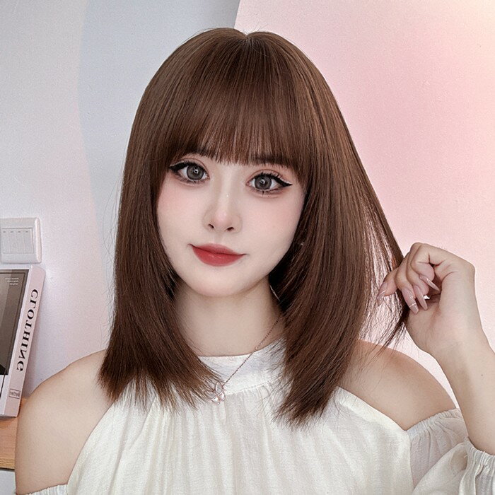 ウィッグ ストレート ミディアム セミロング レディース wig カツラ 女装 フルウイッグ 自然 黒茶 髪 小顔 可愛い 自然 耐熱 ネット付き アッシュブラウン aa137zb