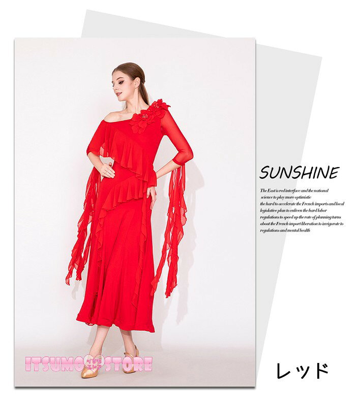 イツモストア -itsumostore-の社交ダンス衣装 社交ダンスドレス 初心者 練習着 競技着 ワンピース パーティー 20代 30代 40代 50代 60代 70代 スタンダード 豪華 長袖 レース 透け感 豪華 モダン ルンバ 専用 発表会 開場ドレス ストレッチ 団体 レッド ブラック S M L XL 2XL bb017zbzbx8｜アングル3