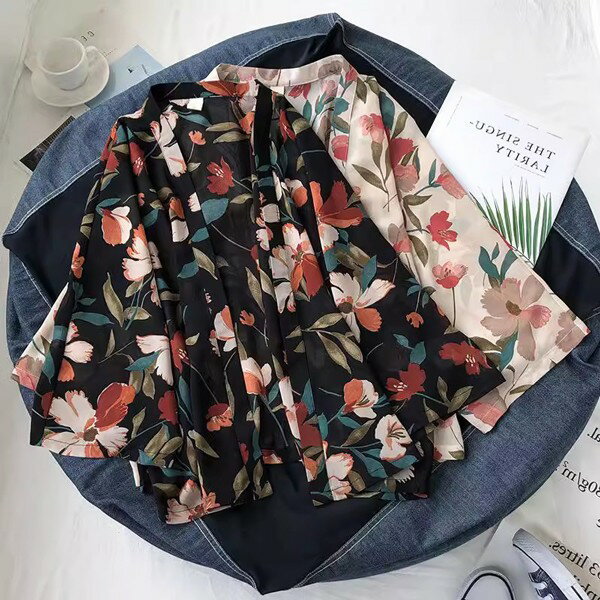 シアーシャツ レディース 長袖 花柄 七分袖 シフォン 薄手 可愛い 透け感 シンプル 膝上 ボタンシャツ・ブラウス カジュアル オーバーサイズ 羽織り UV対策 冷房対策 体型カバー 長袖 トップス シャツ 春夏秋 大きいサイズ ゆったり 韓国 花火大会 夏祭り 沖縄 k6101zbzbl9