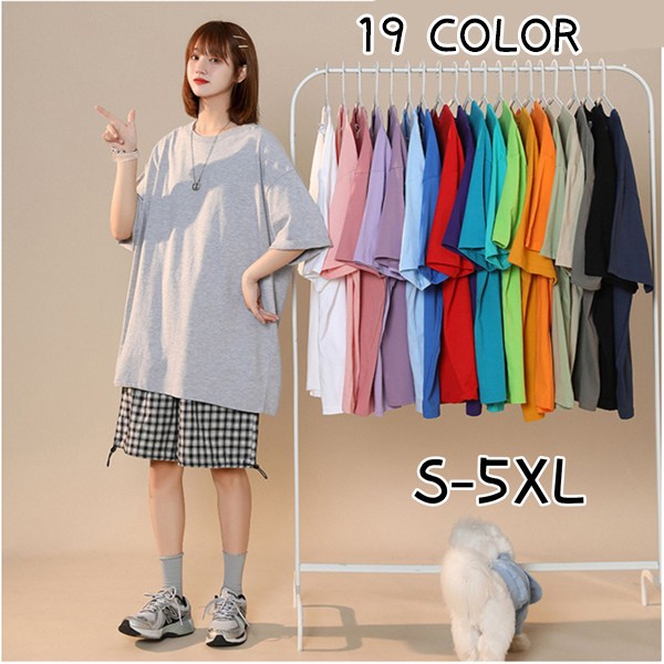 19カラー Tシャツ レディース トップス カットソー プルオーバー 半袖 五分袖 クルーネック 無地 オーバーサイズ 体型カバー 大きいサイズ ゆったり 春 S M L XL 2XL 3XL 4XL 5XL k6115zbzbl9