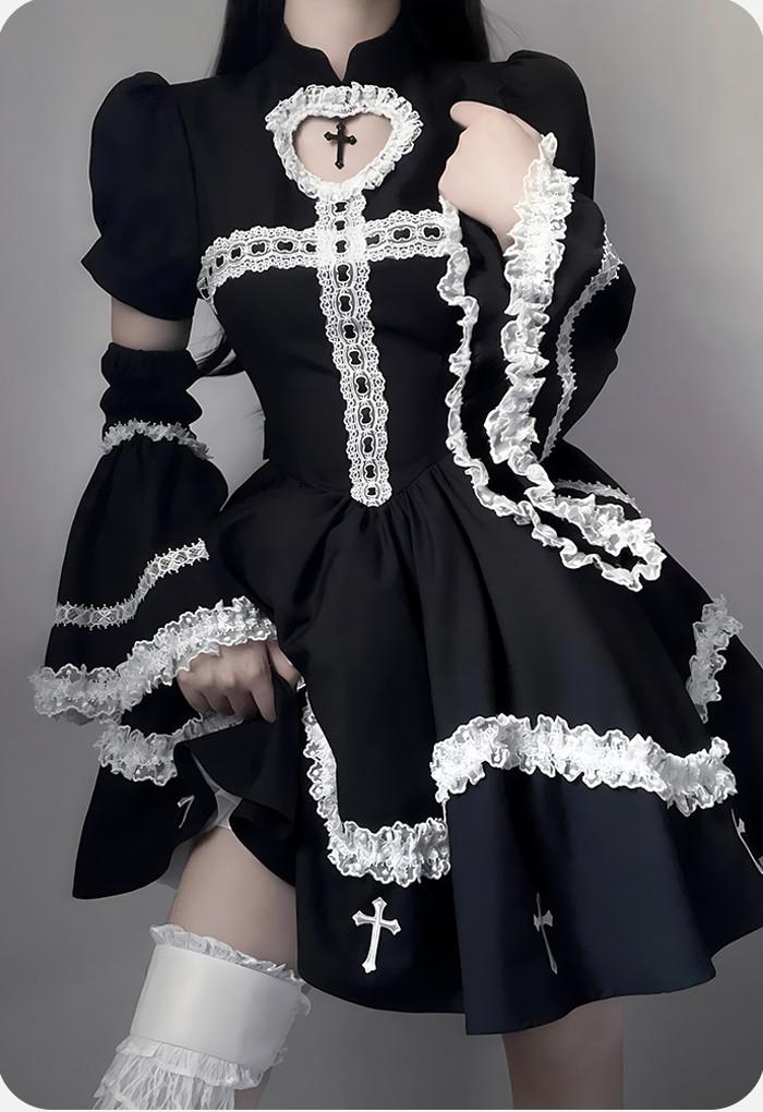 コンカフェイ：ロリータ メイド服 ワンピース Lolita 袖あり アイドル 衣装 通販 文化祭 学園祭 アイドル衣装 コスプレ衣装 ゴスロリ ゴシック コスチューム アニメ オールシーズン おすすめ 可愛い ハロウィン コスプレ 大人 クリスマス S M L XL itsumostore-10044302 イツモストア -itsumostore- サンプル画像2