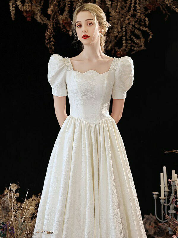 ウエディングドレス ホワイト 袖あり 背中開き 白 ロングドレス シンプル 編み上げ 花嫁 結婚式 披露宴 お呼ばれ 20代 30代 40代 前撮り 後撮り フォト婚 SS S M L LL bi044ze