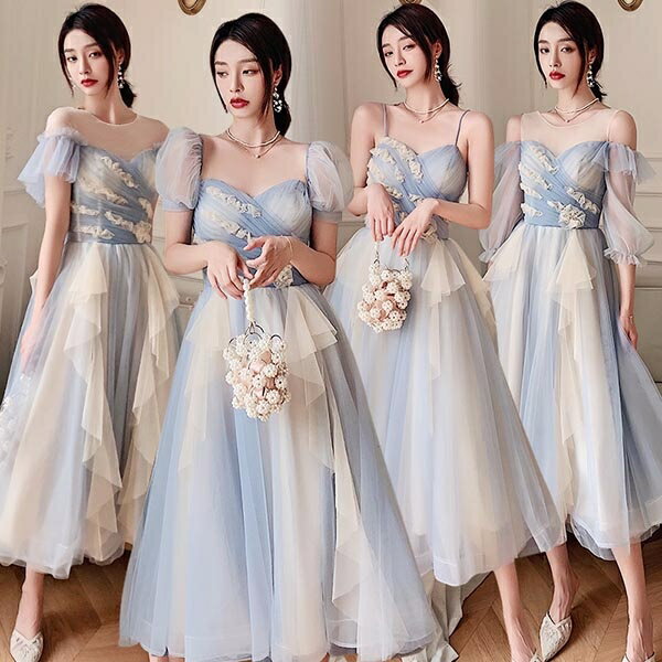 樂天商城 - ブライズメイド ドレス ミモレ丈 二次会 小さいサイズ 大きいサイズ 結婚式 体型カバー 半袖 フリル 謝恩会 二次会 卒業式 花嫁 ピアノ 発表会 ドレス 演奏会 20代 30代 XS S M L 2L 3L ef021ze
