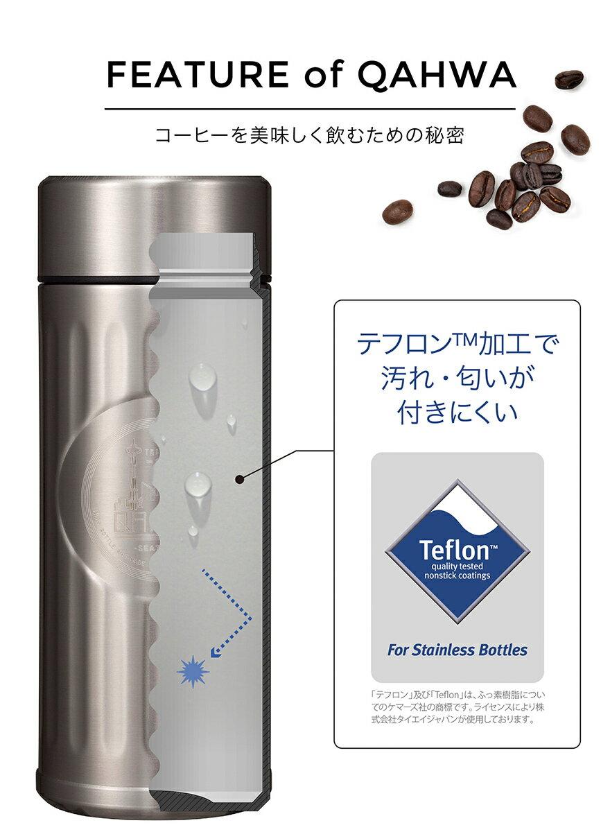 カフア コーヒーボトル QAHWA 直飲み 水筒・ボトル 保温 保冷 マグボトル コーヒー専用ボトル エンボスデザイン テフロン加工 アウトドア こぼれない こだわり おしゃれ シービージャパン CBジャパン CB Japan 2