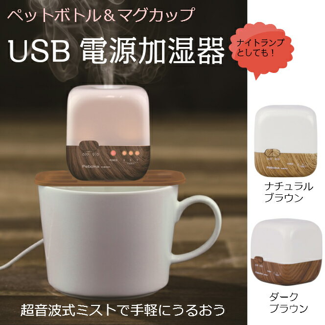 イツワ商事 ペットボトル加湿器 【お買い物マラソン限定ポイント10倍+クーポン】【55%OFF～アウトレットセール】 USB ペットボトル加湿器 PEBOKA(ペボカ) WOOD ウッド調 ペットボトル&マグカップがお手軽な加湿器に LEDランプ付き 加湿器 卓上 オフィス 旅行 ベッド 静音 【箱潰れ・本体新品】