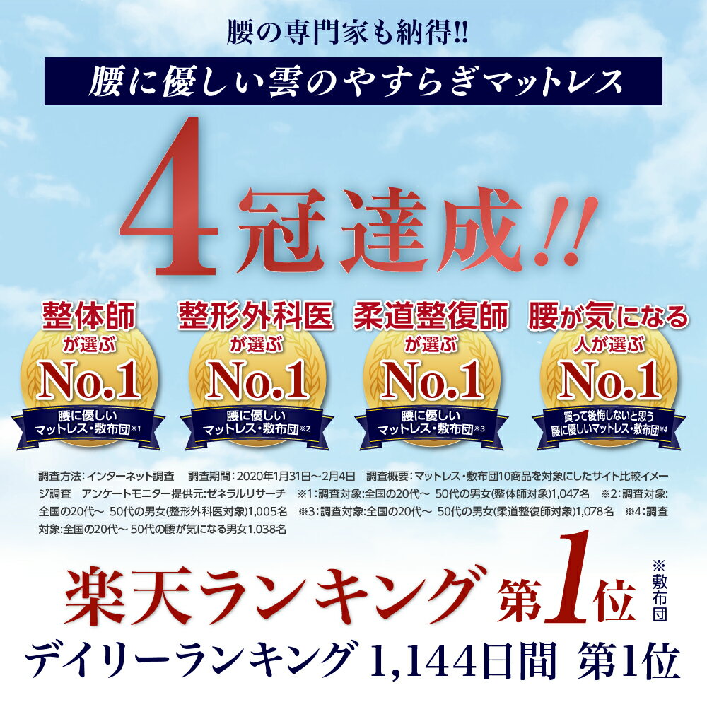 【メーカー公式】雲のやすらぎプレミアム 三つ折りマットレス ダブル 腰痛 快眠 安眠 ホワイト 日本製 高反発 体圧分散 防ダニ 防臭 あす楽 送料無料 厚さ 13cm