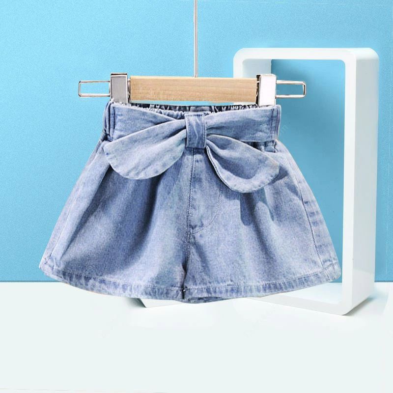 Long-Trousers, Trousers - ジーンズ 無地 新作 キッズ 女の子 ボトムス デニムパンツ 薄手半ズボンワイトパンツ ロングパンツ ベーシックちょう結び 春 夏 姉妹 学生 普段着 人気