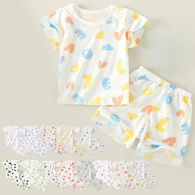 14色 セットアップ キッズ 綿 ベビー服 女の子 男の子 ルームウェア 上下セット 夏 新生児 赤ちゃん 子供服 部屋着 パジャマ トップス 半袖 ハーフパンツ おしゃれ 可愛い 入園 保育園 幼稚園 66 73 80 90 100 110cm 誕生日 出産お祝い プレゼント 出産準備 お出かけ