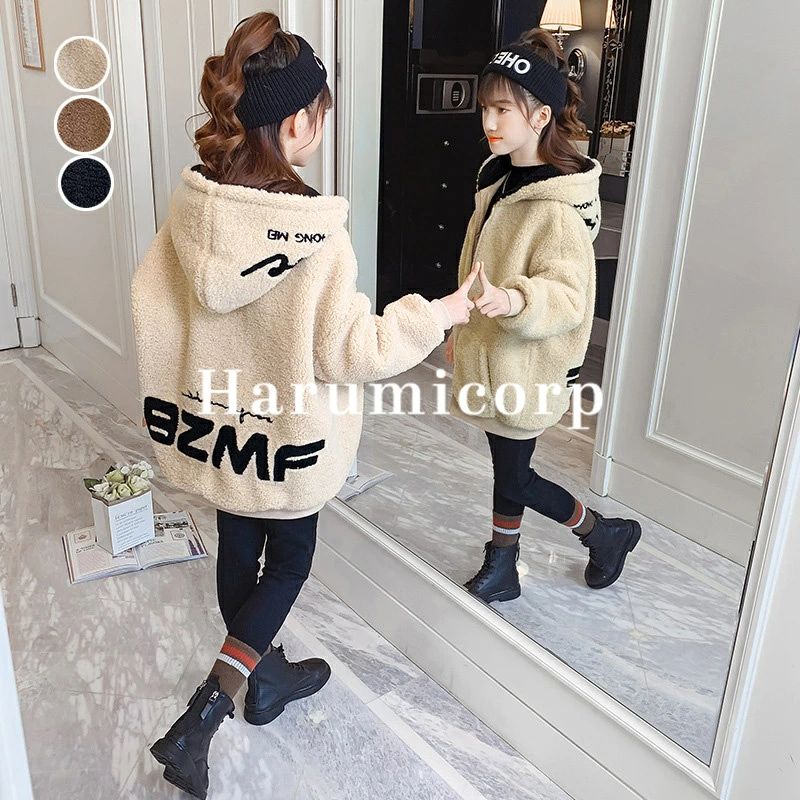 乐天商城 - ボアコート キッズ 冬服 子供服 女の子 コートフード付きジャケット トップス アウター パーカー ジャンパー ジャケット 韓国子供服 子ども服 ベビー服 おしゃれ 可愛い 暖かい 誕生日 プレゼント 150cm 140cm 130cm 120cm 通学 通園