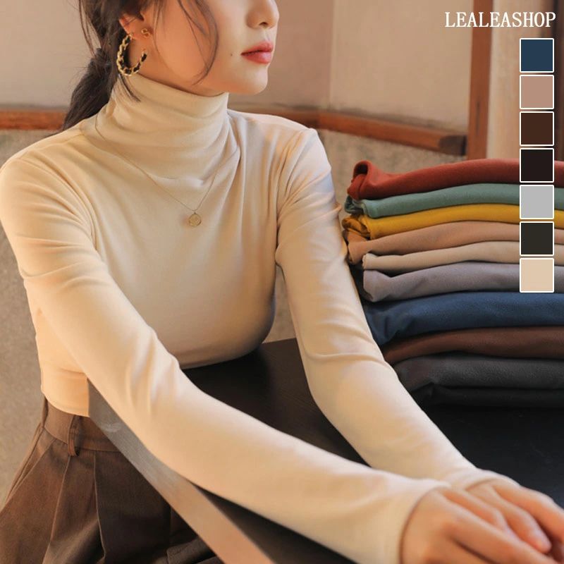乐天商城 - Tシャツ 長袖 レディース スリムTシャツ 長袖tシャツ 無地 ハーフハイネック タイトTシャツ アンダーウェア カットソー 重ね着 秋冬 インナー 送料無料