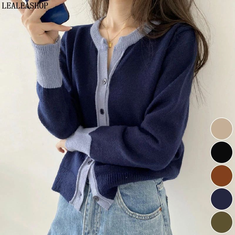 トップス カーディガン レディース 春 秋 冬 長袖 Vネック バイカラー コンパクト ショート丈 ブラック アイボリー FREEバイカラーVネックカーディガン