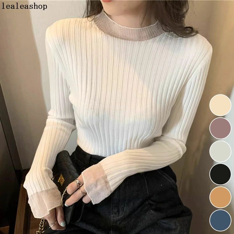 ニット レディース リブニット フリル シアー トップス 冬 秋冬 リブ きれいめ オフィス カジュアル インナー 高伸縮 シアーニット 透け感 ハイネック プチハイネック モックネック ポイントシアーリブニット