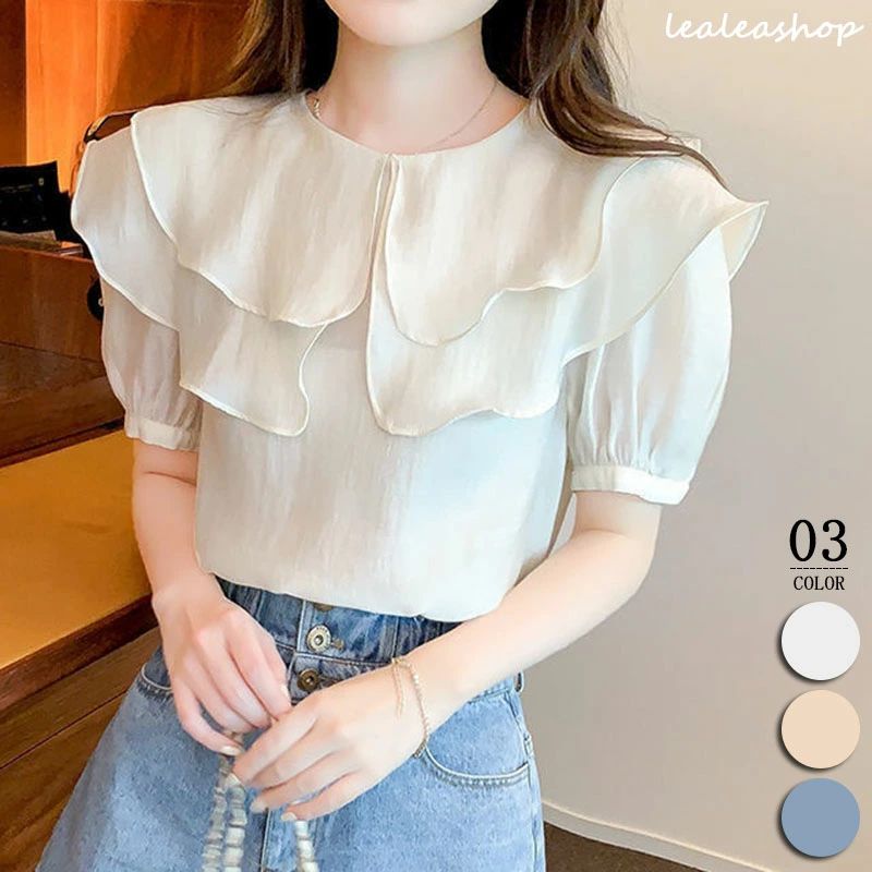 ブラウス レディース おしゃれ ケープブラウス ラッフルスリーブ ラッフル フリル シアー トップス シアートップス シアーシャツ パフスリーブ シャツ シフォンブラウス 半袖 オフィスカジュアル 上品 きれいめ 華やか 韓国