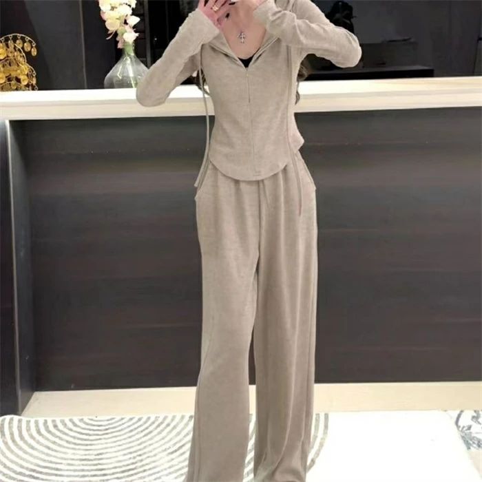 Suits For Job Interviews - セットアップ 2点セット レディース 秋冬 パンツスーツ パーカー ショート丈 ジップアップ フード付き 長袖 パンツ ロング丈 イージーパンツ ゆったり 体型カバー 着・せ フェミニン カジュアル あったか おしゃれ 可愛い 20代 30代 40代 50代