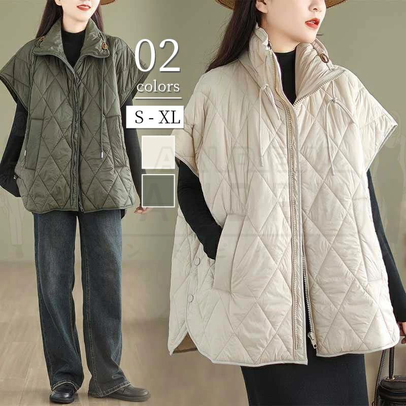 ベスト コート レディース きれいめ カジュアル 冬 秋 秋冬 中綿ベスト ハーフコート 韓国 可愛い 体型カバー アウター ポケット 中綿ジャケット 中綿コート ボリューム 長袖 無地 防寒 ロングコート ゆったり 大人 大きいサイズ 暖か あったか 通勤 オフィス お洒落 50代