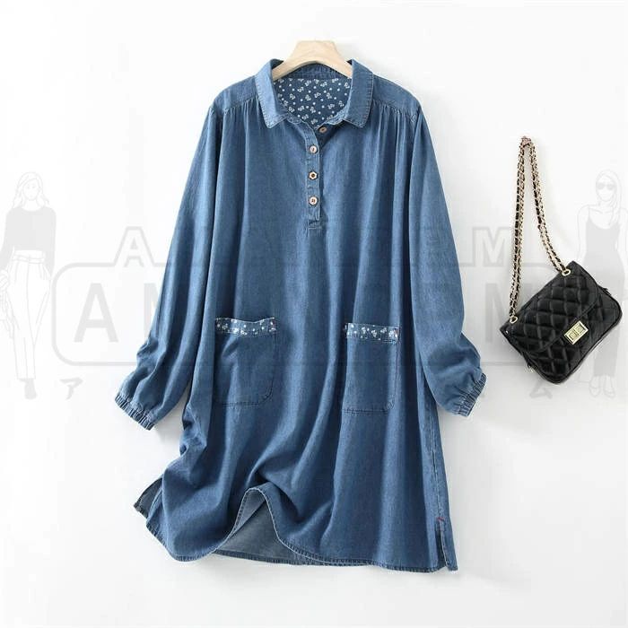チュニック シャツ デニム レディース 綿 長袖 カジュアル きれいめ 春 秋 韓国 エレガント ロングシャツ 折り襟 長袖 無地 トップス デニムシャツ プルオーバー 配色 ボタン 通勤 OL オフィス ゆったり 体型カバー シンプル レトロ 大人 体型カバー 30代 20代 40代 50代