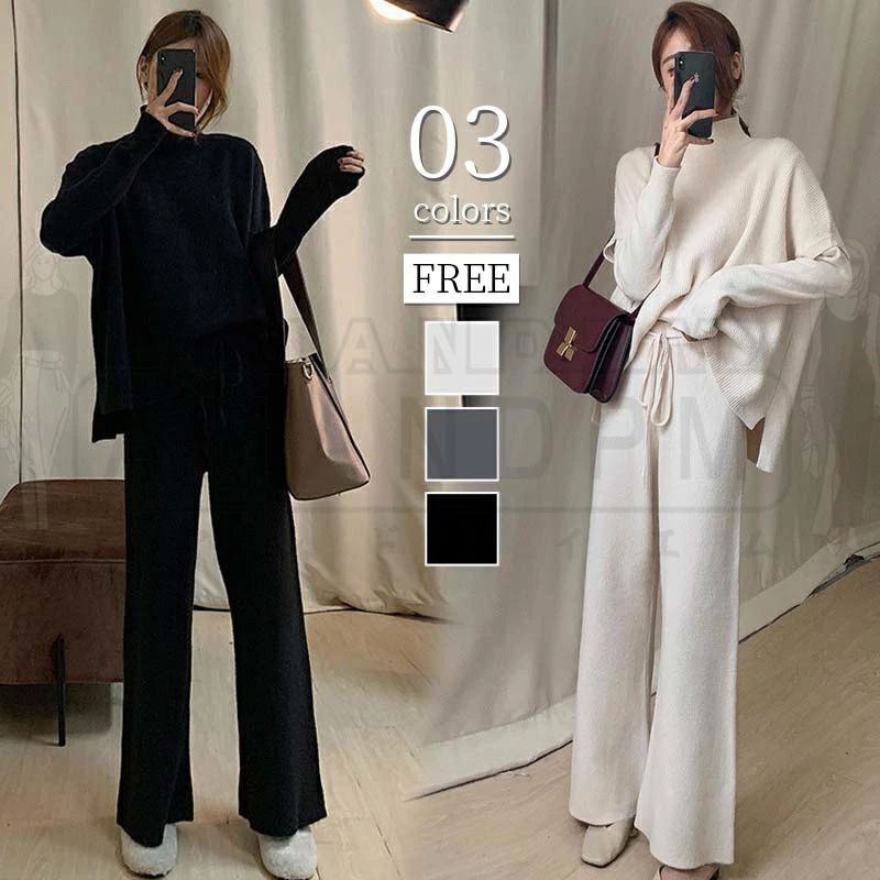 ニット セットアップ レディース カジュアル きれいめ パンツスーツ 上品 3点セット きれいめ 秋 冬 秋冬 ベスト 韓国 秋物 長袖 コーデ セーター パンツ おしゃれ ゆったり シンプル 着回し ゆったり 大人 上品 黒 トレンド 無地 大きいサイズ 20代 30代 40代 50代