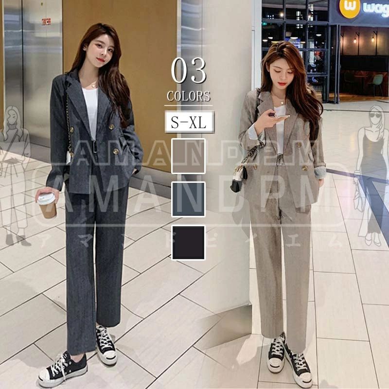 Pants Suit - セットアップ レディース カジュアル きれいめ 春 秋 パンツスーツ 2点セット スーツ ジャケット ワイドパンツ ビジネススーツ テーラードジャケット 着痩せ シンプル 女性らしい お洒落 ビジネス オフィス フォーマル 通勤 OL 入学式 入園式 卒業式 卒園式