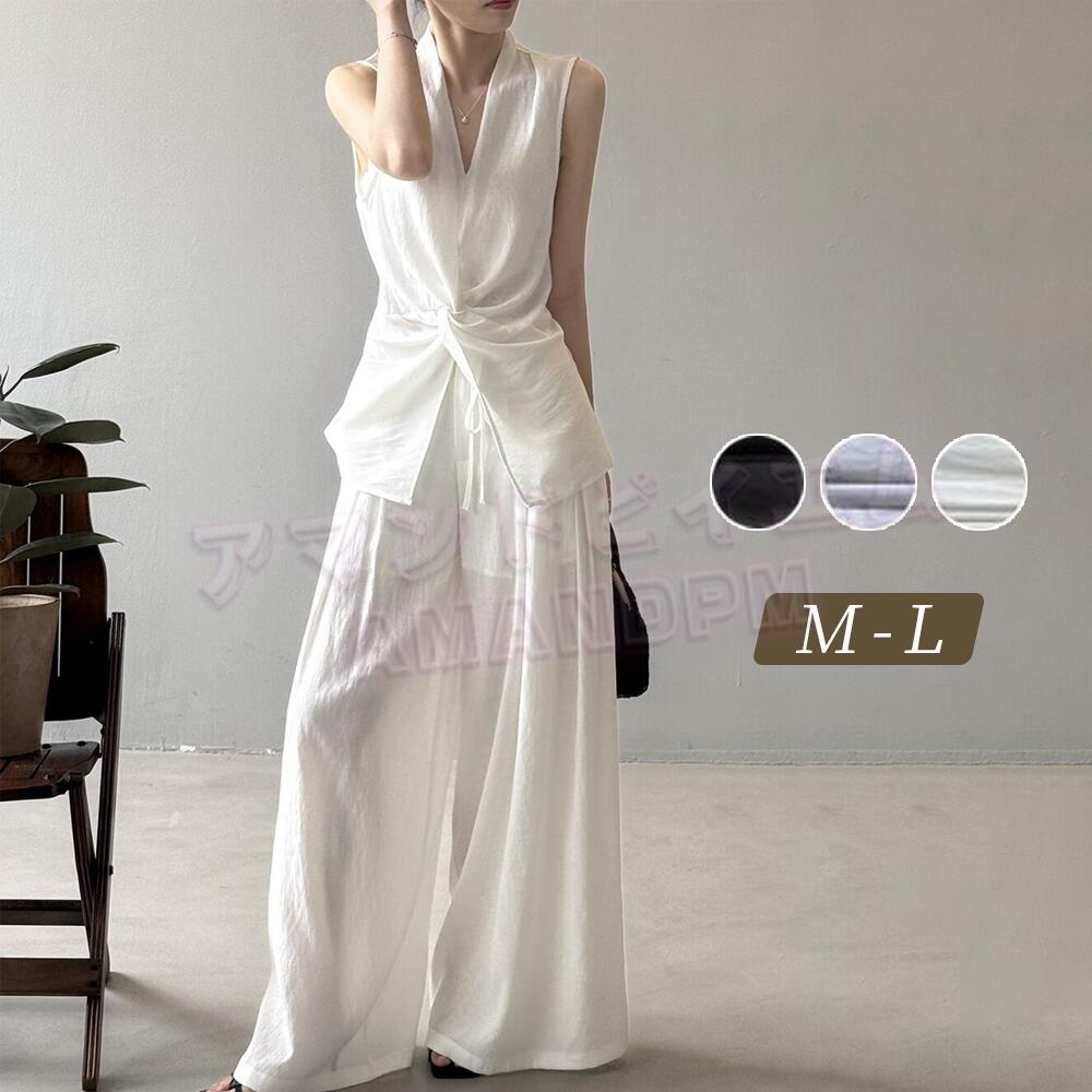 セットアップ フレアパンツ シャツ レディース カジュアル きれいめ 夏 ワイドパンツ フレア ノースリーブ 無地 Vネック 体型カバー ゆったり きれいめ フレア 2点セット 通勤 エレガント オフィス シンプル 通勤 仕事 お出かけ 大人 春 秋 涼しい お洒落 30代 40代 50代