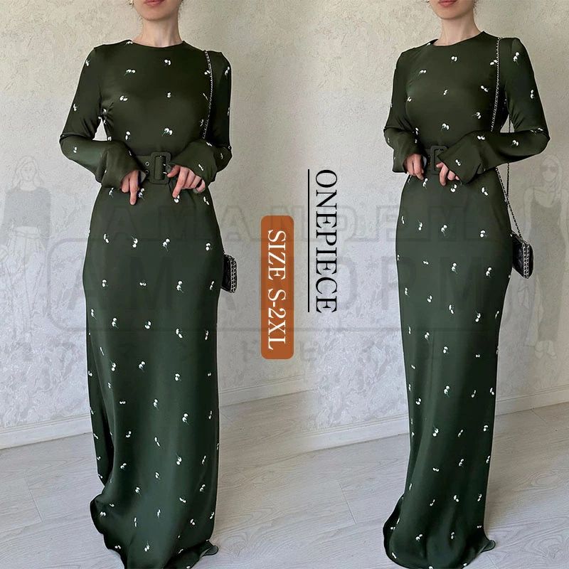 ワンピース 春 レディース きれいめ 丸首 ロング 膝下 フレアー ウエストリボン 長袖 おしゃれ ゆったり フォーマル Aライン 大人っぽい オフィス ロングワンピース シンプル 大きいサイズ 可愛い 体型カバー マキシ丈 上品 着痩せ 無地 日常 秋 冬 通勤 通学