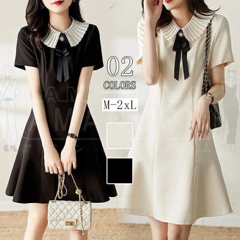 ワンピース レディース 40代 きれいめ ロングワンピース マキシ 春夏 襟付き 半袖 フォーマル Aライン オシャレ 無地 大人 ゆったり リボン プリーツ 体型カバー フレア カジュアル 体型カバー 着痩せ 大きいサイズ エレガント 薄手 旅行 上品 韓国風 お洒落 20代 30代 50代(4.0)