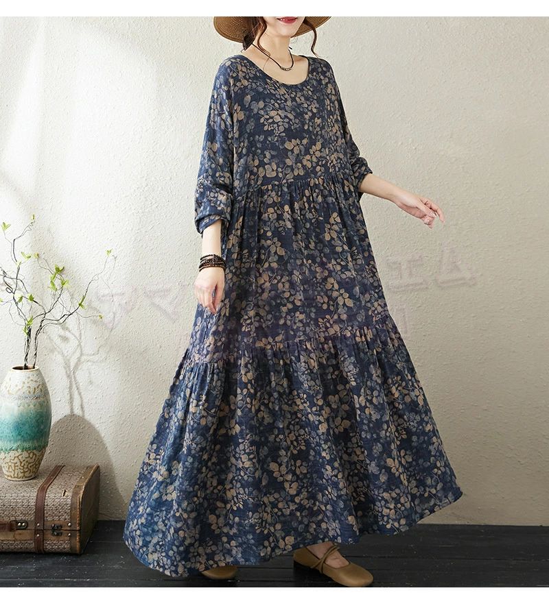 ワンピース レディース きれいめ 春 夏 秋 ロング きれいめ ロングワンピース マキシ 花柄 ロング マキシ 綿麻 リネン おしゃれ 長袖 総柄 フレア フォーマル ゆったり カジュアル Aライン 体型カバー 着痩せ 大きいサイズ 可愛い 大人 上品 入学式 韓国 30代 40代 50代