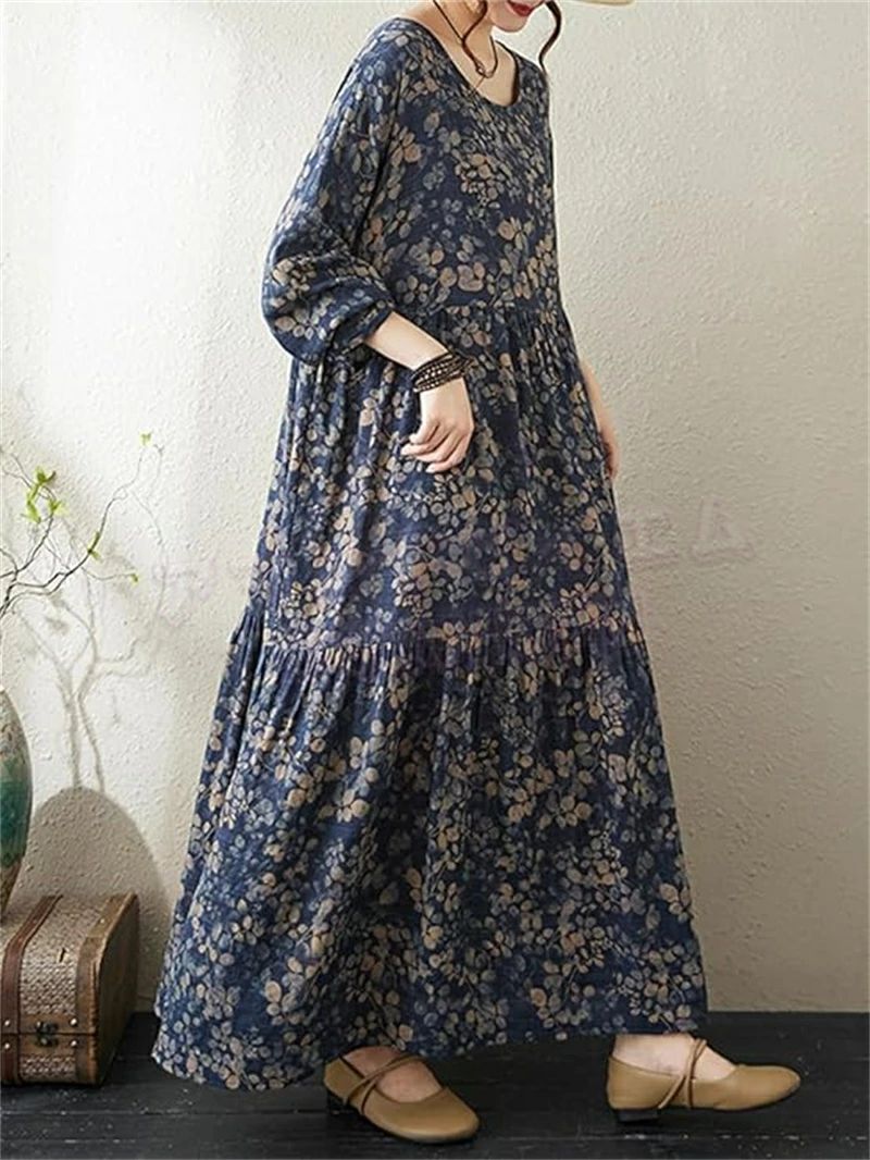 ワンピース レディース きれいめ 春 夏 秋 ロング きれいめ ロングワンピース マキシ 花柄 ロング マキシ 綿麻 リネン おしゃれ 長袖 総柄 フレア フォーマル ゆったり カジュアル Aライン 体型カバー 着痩せ 大きいサイズ 可愛い 大人 上品 入学式 韓国 30代 40代 50代