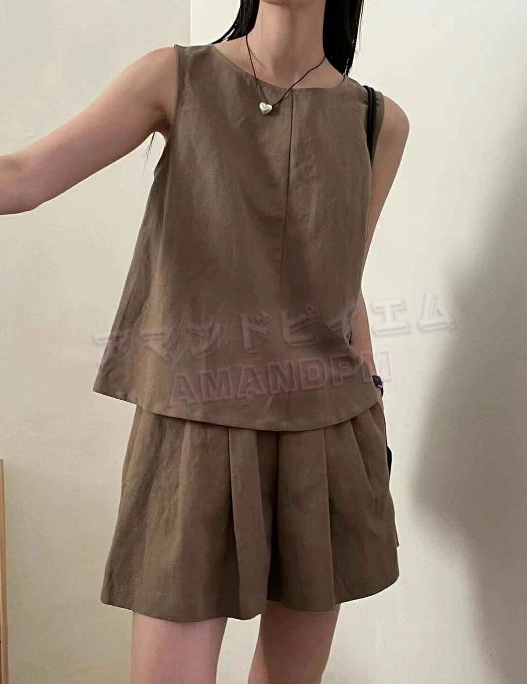 セットアップ レディース 夏 カジュアル きれいめ 韓国 2点セット 上下セット トップス タンクトップ パンツ ショートパンツ ノースリーブ ショート丈 おしゃれ シンプル ゆったり 着痩せ 30代 40代 50代