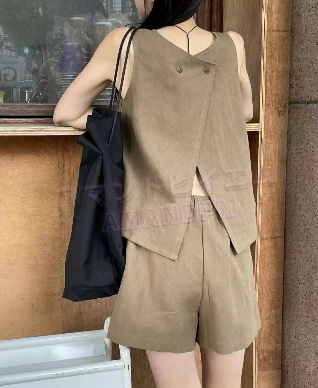 セットアップ レディース 夏 カジュアル きれいめ 韓国 2点セット 上下セット トップス タンクトップ パンツ ショートパンツ ノースリーブ ショート丈 おしゃれ シンプル ゆったり 着痩せ 30代 40代 50代