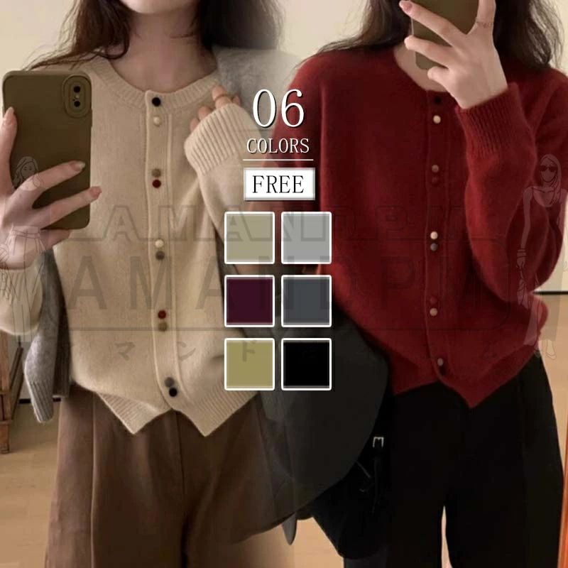 ニット レディース 春 秋 セーター トップス 長袖 インナー きれいめ カジュアル 丸首 カーディガン 大..