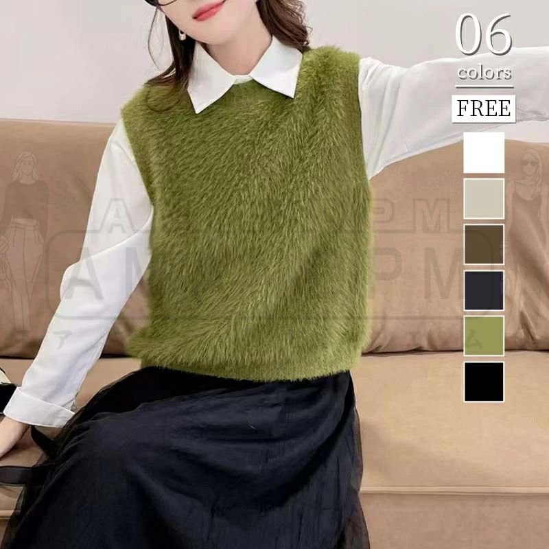 シャギーベスト シャギー ベスト レディース 春 冬 秋 上品 韓国 ゆったり 大きいサイズ おしゃれ カジュアル 秋冬 ニットベスト vネック おしゃれ プルオーバー トップス オフィス ファー きれいめ Uネック 重ね着 50代 40代 20代 30代 シンプル 可愛い 無地 秋服
