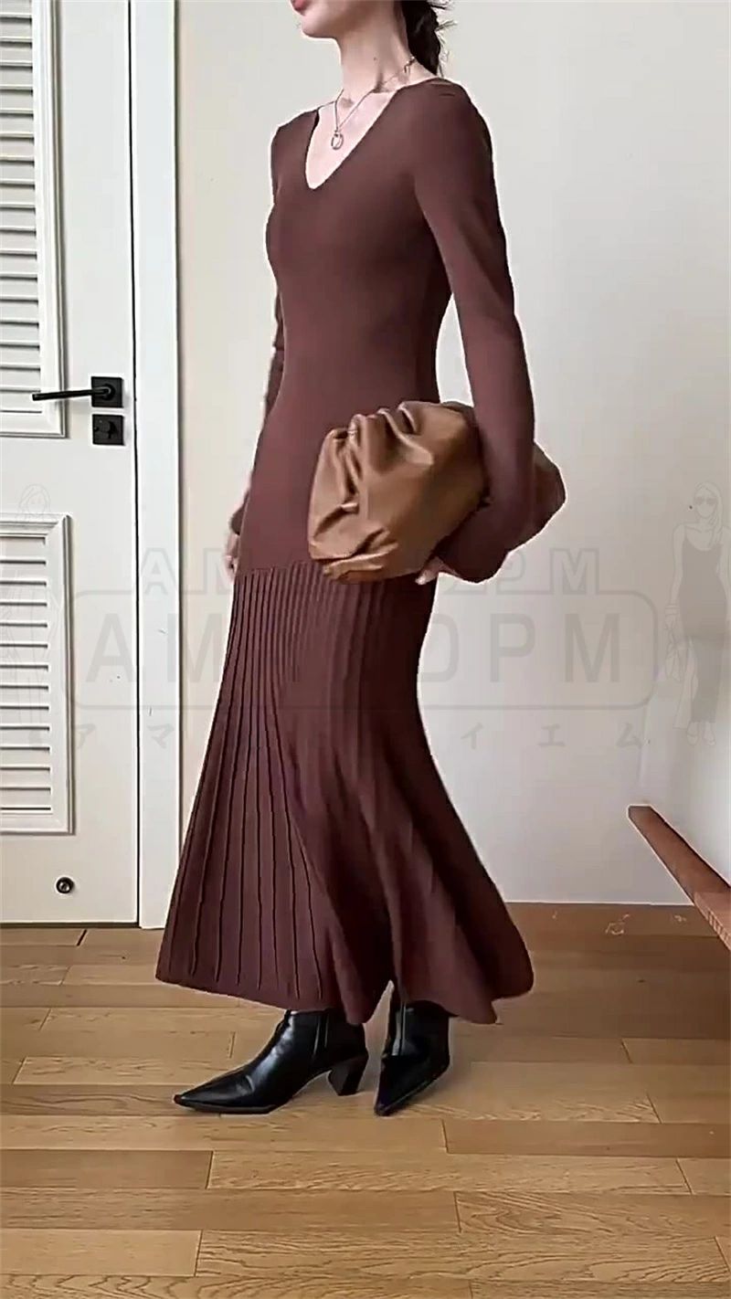 ニット ワンピース レディース きれいめ カジュアル 秋 冬 秋冬 ロング 長袖 韓国 Aライン インナー vネック マーメイド ニットワンピ フレア タイト プリーツ 体型カバー 細見え お呼ばれ 柔らかい 通勤 オフィス OL 上品 着痩せ おしゃれ 可愛い 20代 30代 40代 50代