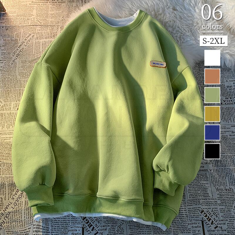 トレーナー スウェット プルオーバー 秋 春 レディース 長袖 フェイクレイヤード 大きいサイズ 秋冬 薄い トップス ゆったり 大きいサイズ 韓国風 ビッグシルエット オーバーサイズ おしゃれ 学生 可愛い 体型カバー 日常 20代 30代 40代 50代 黒