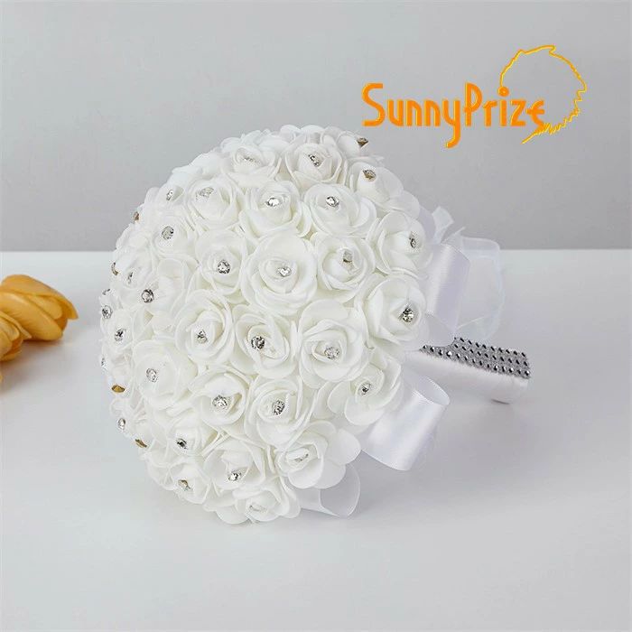 アーティフィシャルフラワー ブライダルブーケ ウェディングブーケ クリスタルブーケ プロポーズ 結婚式の薔薇花束 ラウンドブーケ 枯れないブーケ 枯れない花束 ホワイト ja205z7z7x0 3
