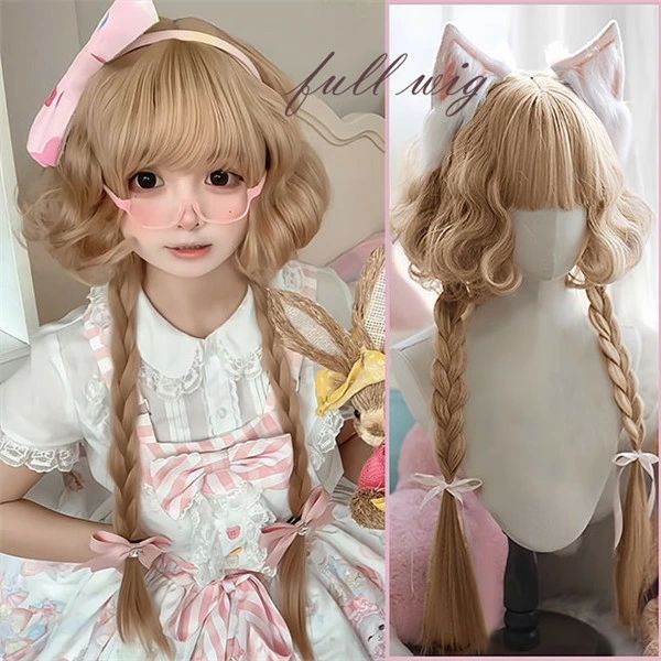 ウィッグ レディース ロング カール ロリータ ドール風 三つ編みアレンジ フルウィッグ ゆる巻き ふん..