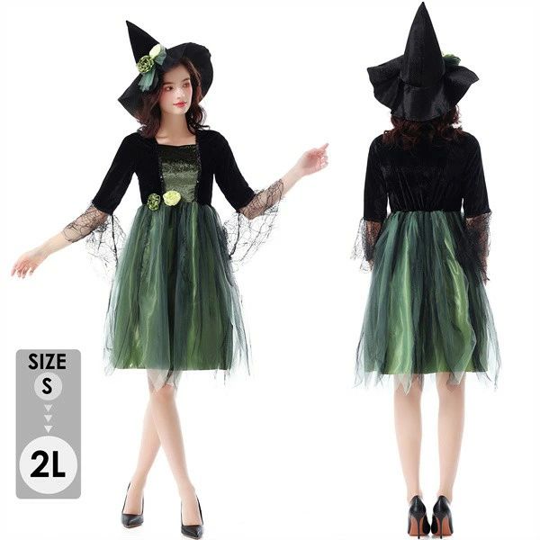 ハロウィン衣装 仮装 魔女 帽子 ワンピース ヴァンパイア Halloween コスプレ レディース 2点セット コ..
