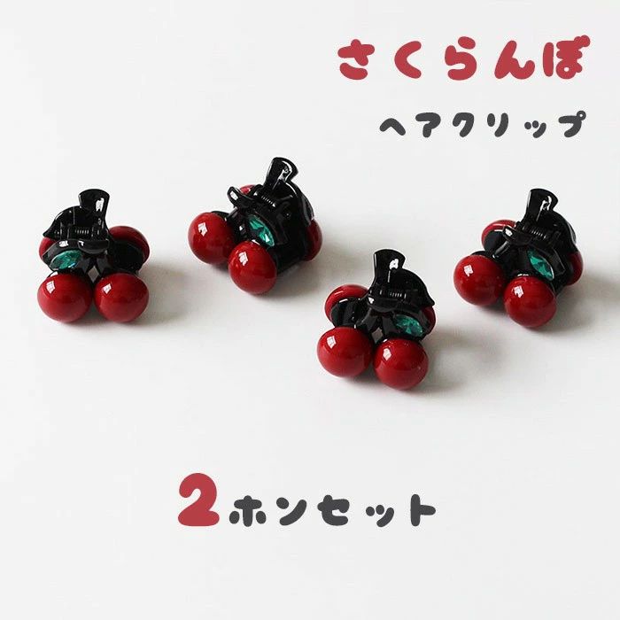 2点セット ヘアクリップ レディース 髪留め ミニクリップ チェリー さくらんぼ ヘアアクセサリー 小さい 髪量少なめ 半分まとめ髪 可愛い 韓国風 おしゃれ 高級感 ヘアアレンジ グッズ 前髪 後れ毛 ハーフアップ 髪飾り 赤 ブラック 緑 プチプラ 髪どめ ds160x1x1lc