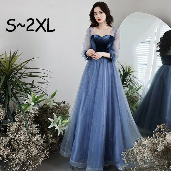 レディースドレス 大人 ピアノ発表会 演奏会 ロング丈 結婚式 半袖 編み上げ ワンピース 二次会 女子会 成人式 おしゃれ 可愛いロングドレス 袖あり お呼ばれ 20代 30代 dg031zuzum7