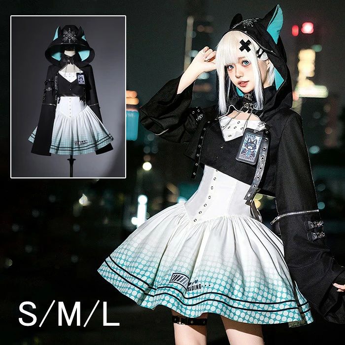 ロリータワンピース レディース ロリータ ドレス セット ハロウィン コスチューム コート フード付き 短め 小柄 可愛い ケモノ パンク 日常 黒 ゴスロリ OP ダーク 天使 悪魔 仮装 パーティー イベント 撮影用 S M L ds608d7d7m7